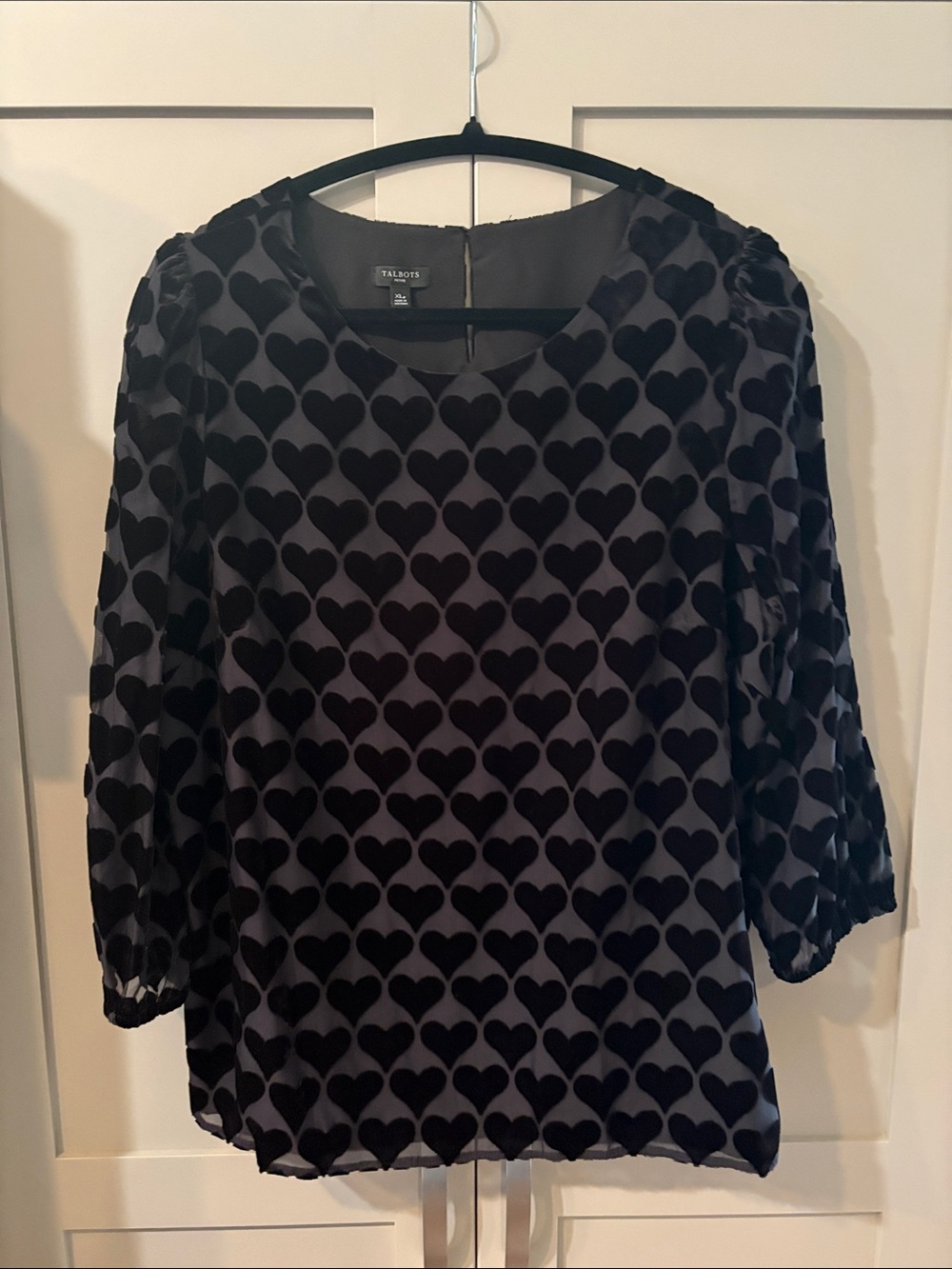 Talbots Black Heart-Print Long Sleeve Blouse